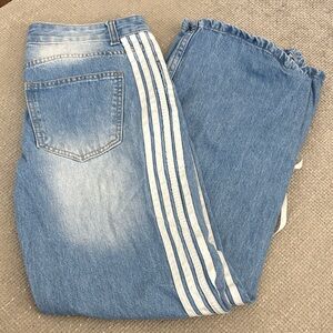 Classic Blue Straight Leg Jeans with White Accents